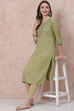 Olive Green LIVA Straight Kurta image number 5